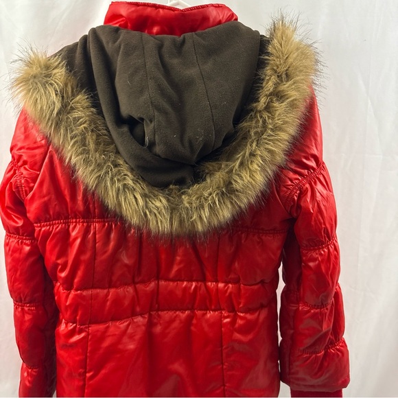 Y2K South Pole Size L Cropped Red Jacket Coat Fur Trim Hood And Gold Accents - Picture 14 of 15